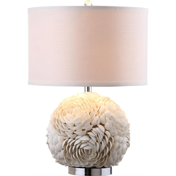 SAFAVIEH Pauley 23 in. Transitional Chrome Shell Table Lamp with Off-White Cotton Shade