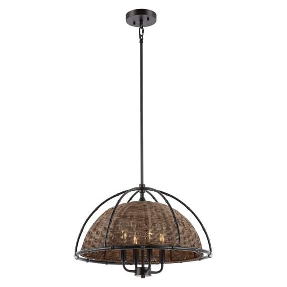SAFAVIEH Paulina 4-Light LED Black Rattan Pendant Light with Shade