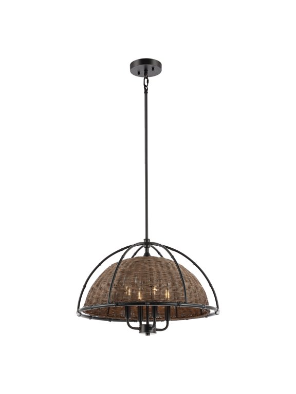 Paulina 4-Light LED Black Rattan Pendant Light with Shade