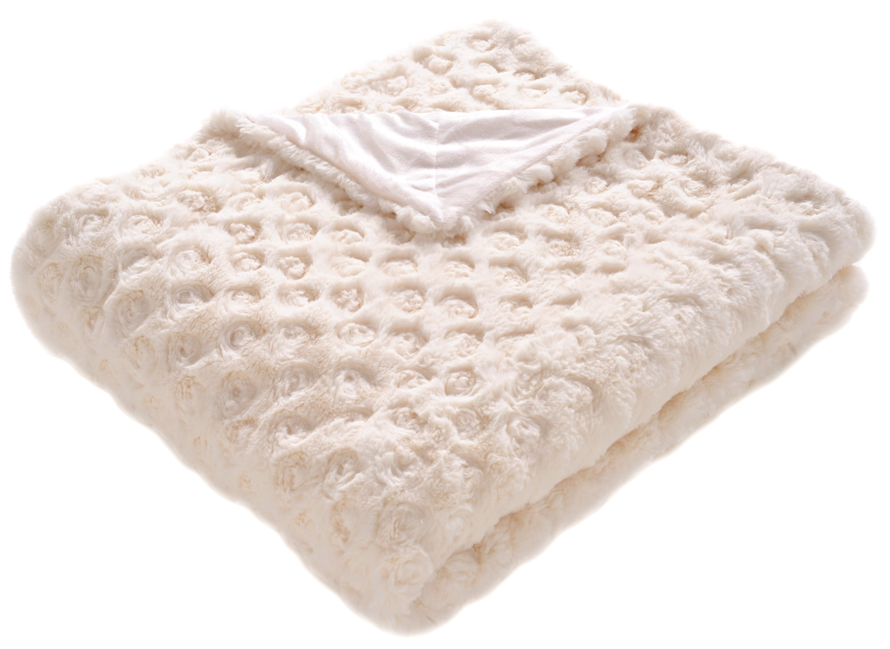 Cream Faux Fur Geometric Throw Blanket 50" x 60"