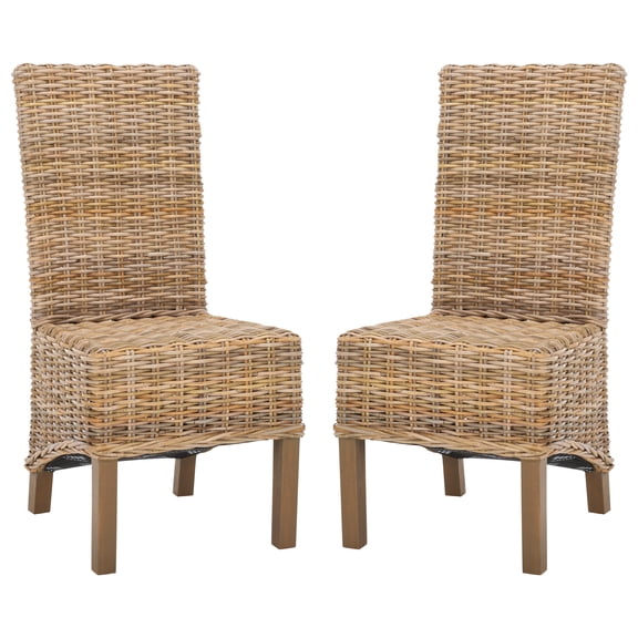 SAFAVIEH Pembrooke Bohemian Rattan Solid Dining Parsons Chair, Natural (Set of 2)
