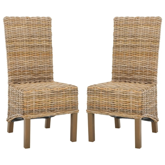 SAFAVIEH Pembrooke Bohemian Rattan Solid Dining Parsons Chair, Natural (Set of 2)