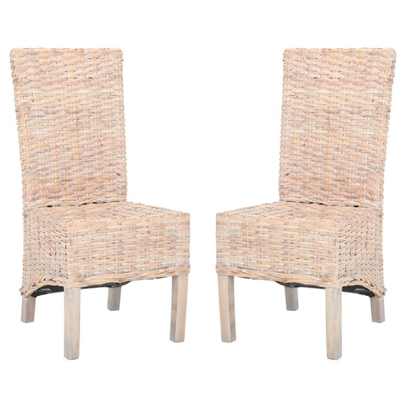 SAFAVIEH Pembrooke Classic Rattan Solid Dining Parsons Chair, Natural (Set of 2)