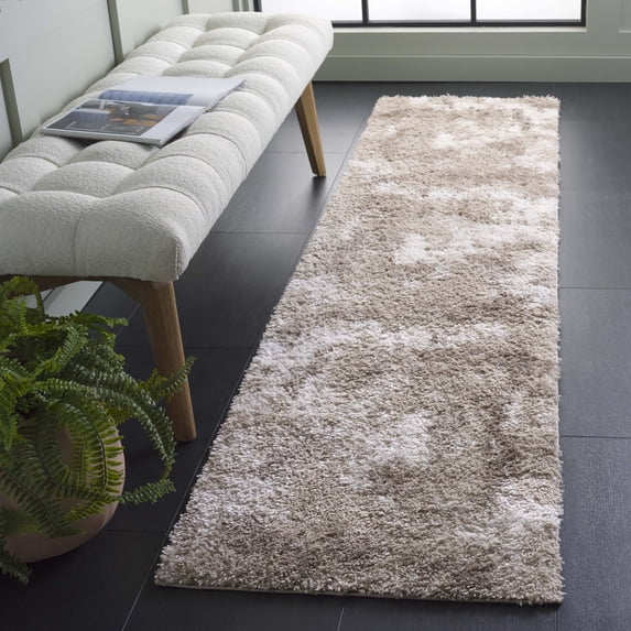 SAFAVIEH Penelope Beth Abstract Shag Runner Rug, Beige/Ivory Taupe, 2' x 8'