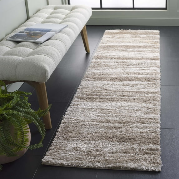 SAFAVIEH Penelope Eleanor Abstract Shag Runner Rug, Taupe/Ivory, 2' x 8'