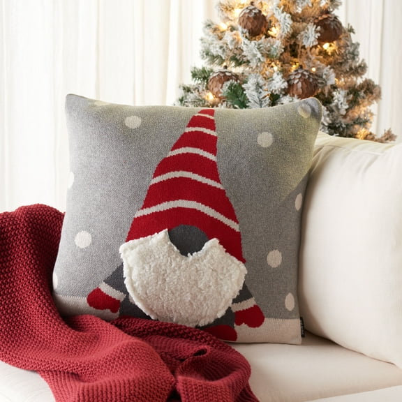 SAFAVIEH Peppermint Elves Pillow, 18" x 18", Grey/Red