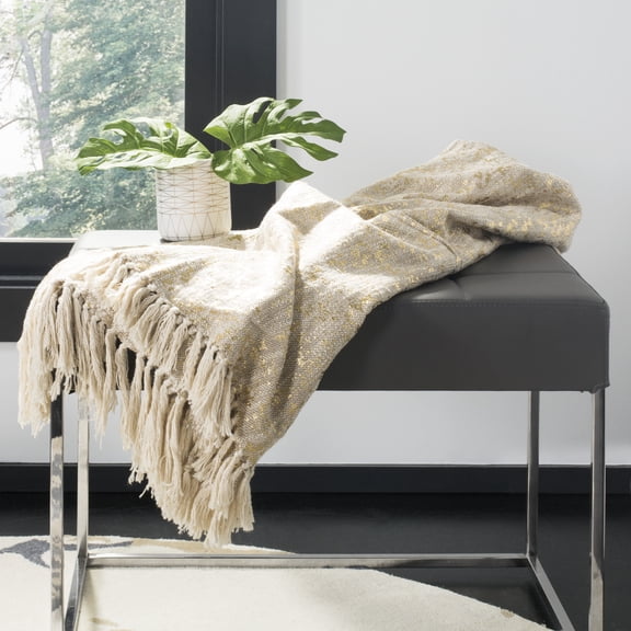 SAFAVIEH Peppin Metallic Geometric Throw, 70" x 50", Natural/Gold