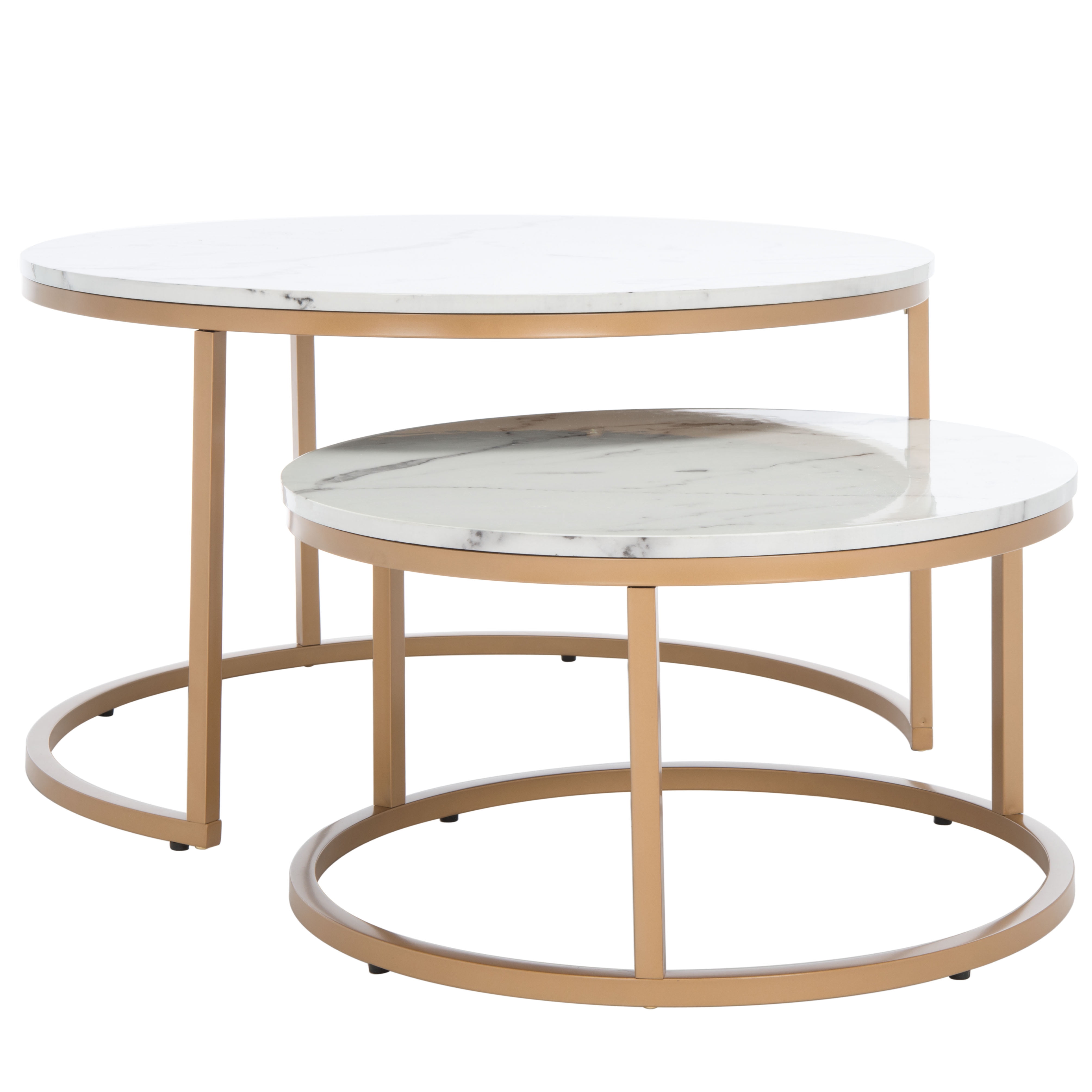 Peppino Round White Marble and Gold Nesting Coffee Table