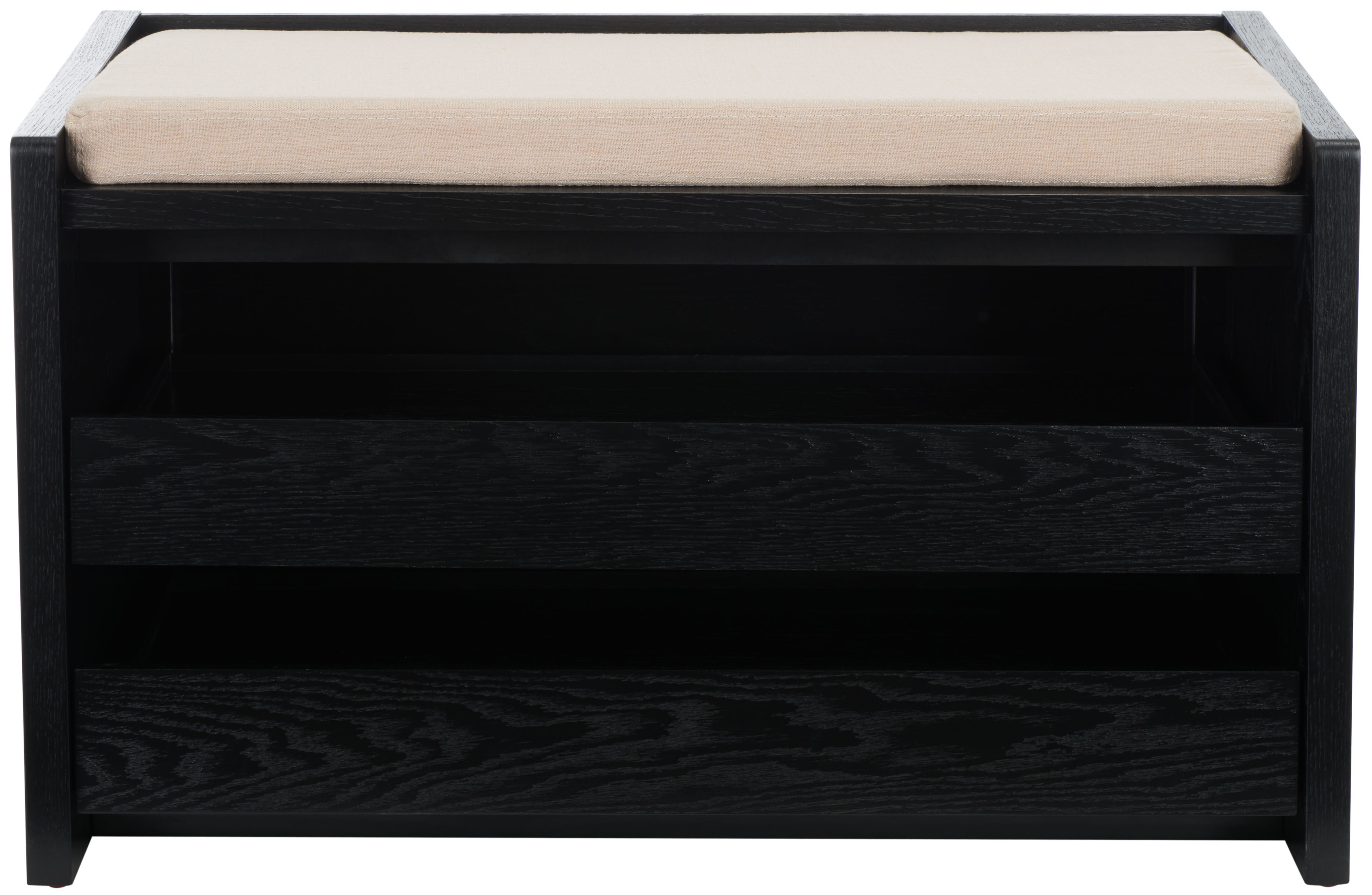 SAFAVIEH Percy Shoe Storage Bench with Cushion, Black/Beige (33.8 in. W x 17.5 in. D x 20.6 in. H)