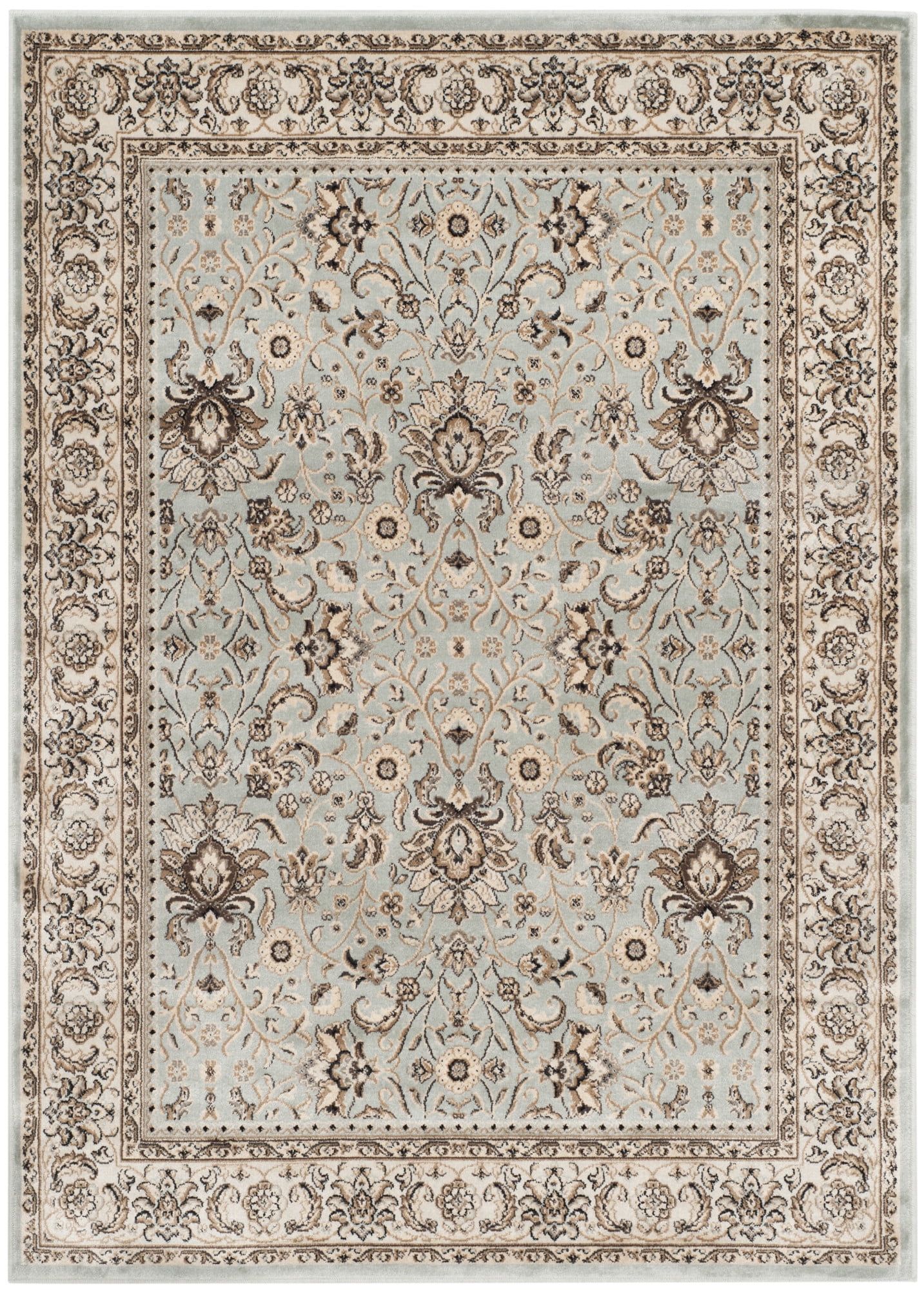 Light Blue and Ivory Floral Viscose Area Rug 4' x 5'7"