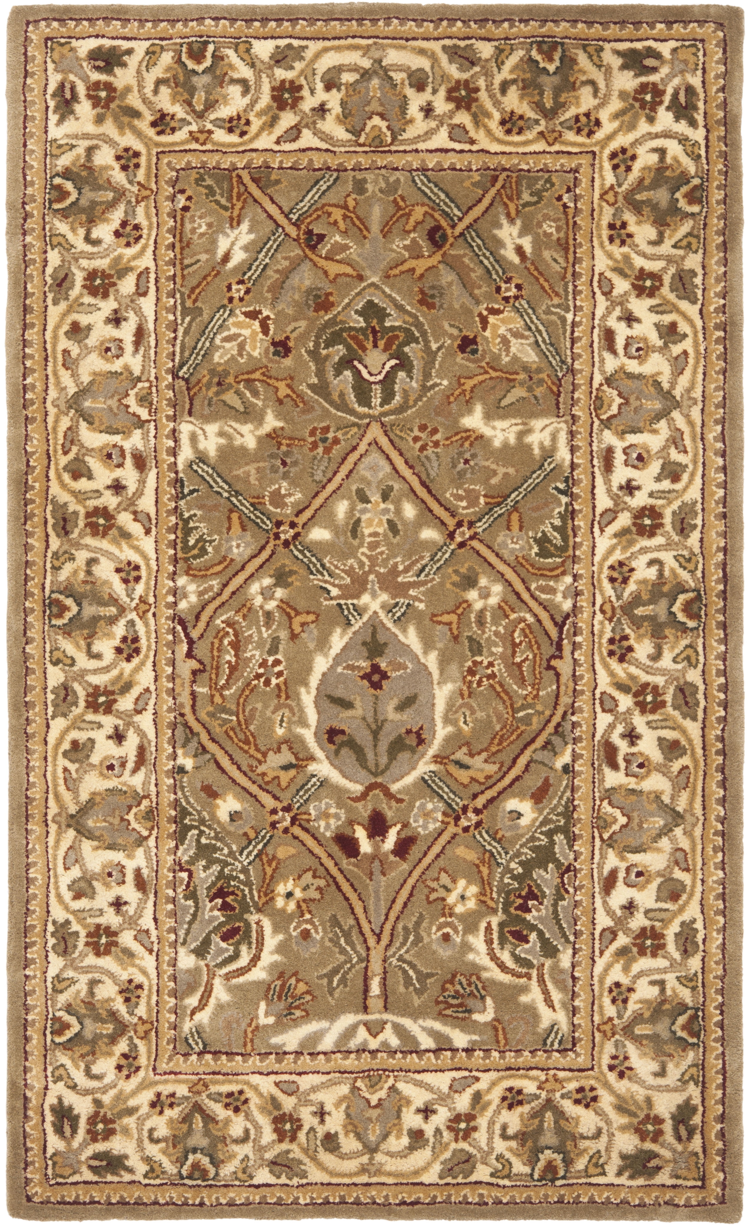 Hand-Tufted Light Green and Beige Wool Area Rug 3' x 5'