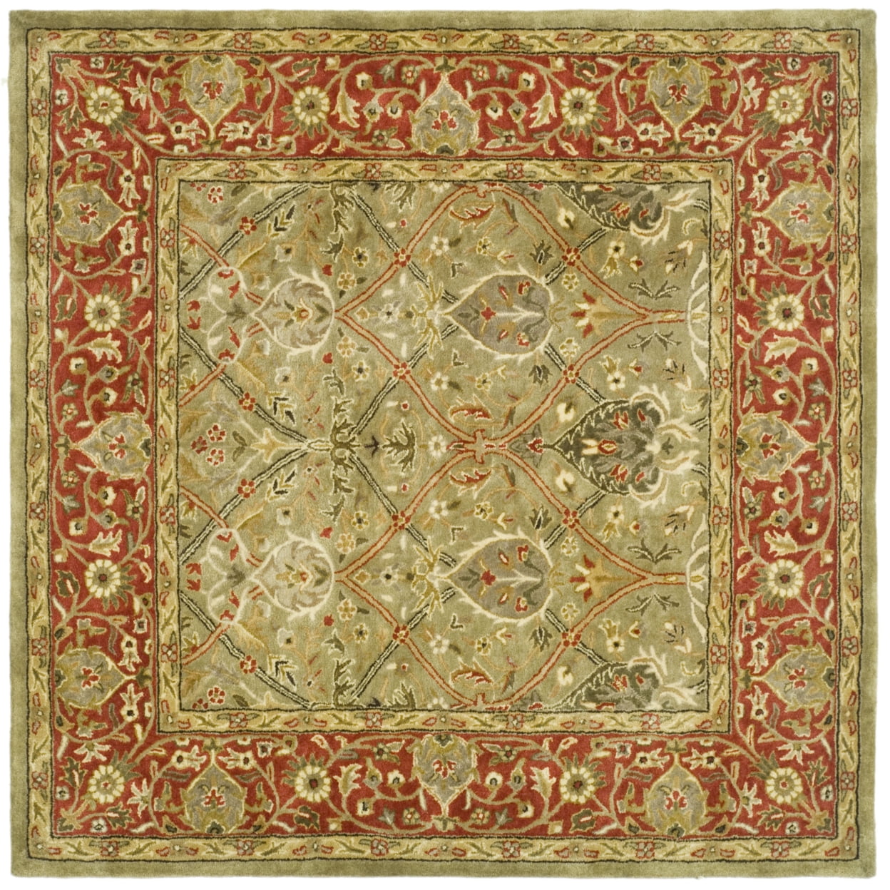 Handmade Light Green and Rust Wool Tufted Area Rug