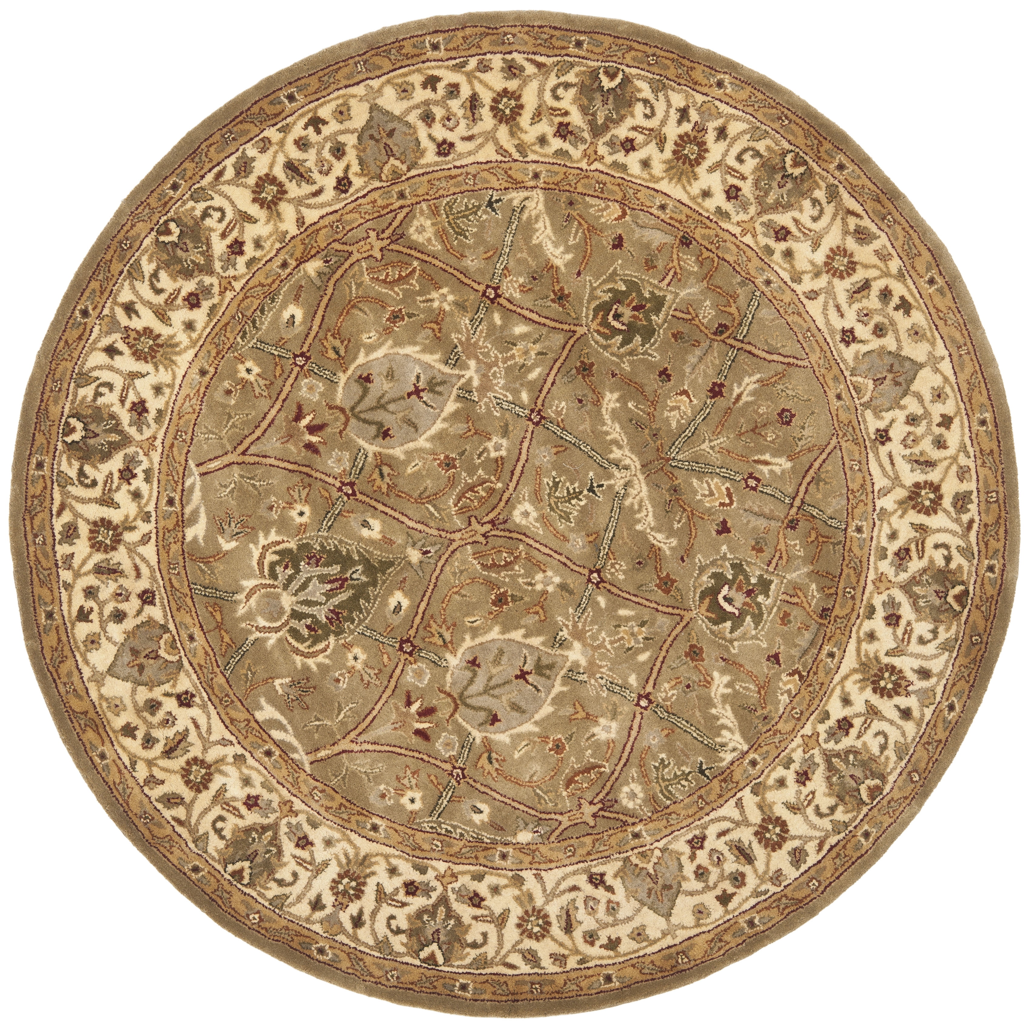 Hand-Tufted Round Wool Area Rug in Light Green and Beige