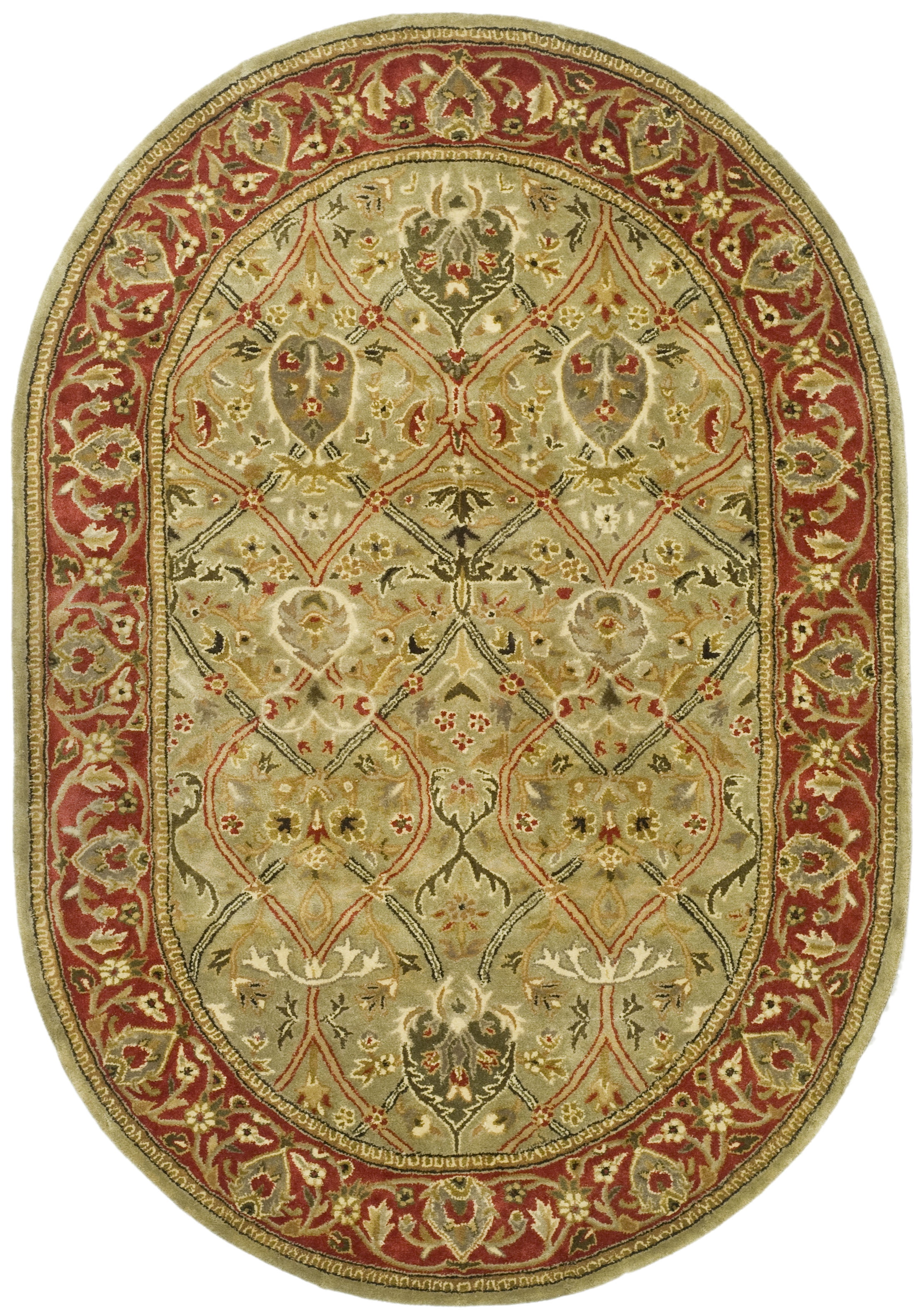 Persian Legend Oval Red and Green Hand-Tufted Wool Rug