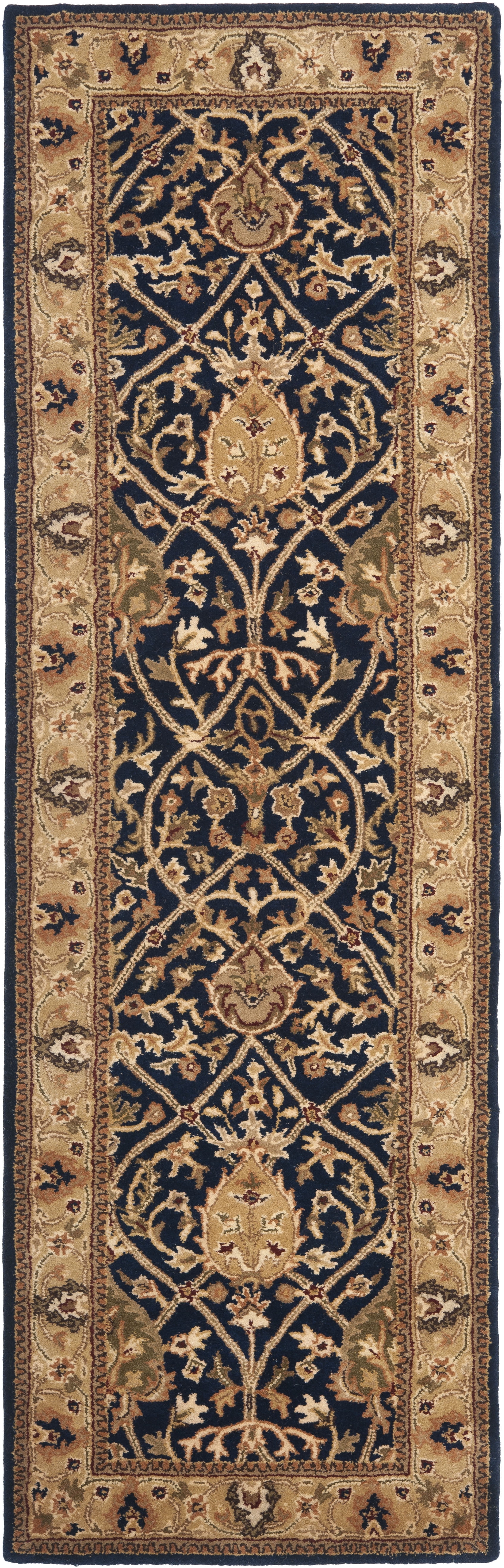 Blue and Gold Hand-Tufted Wool Runner Rug