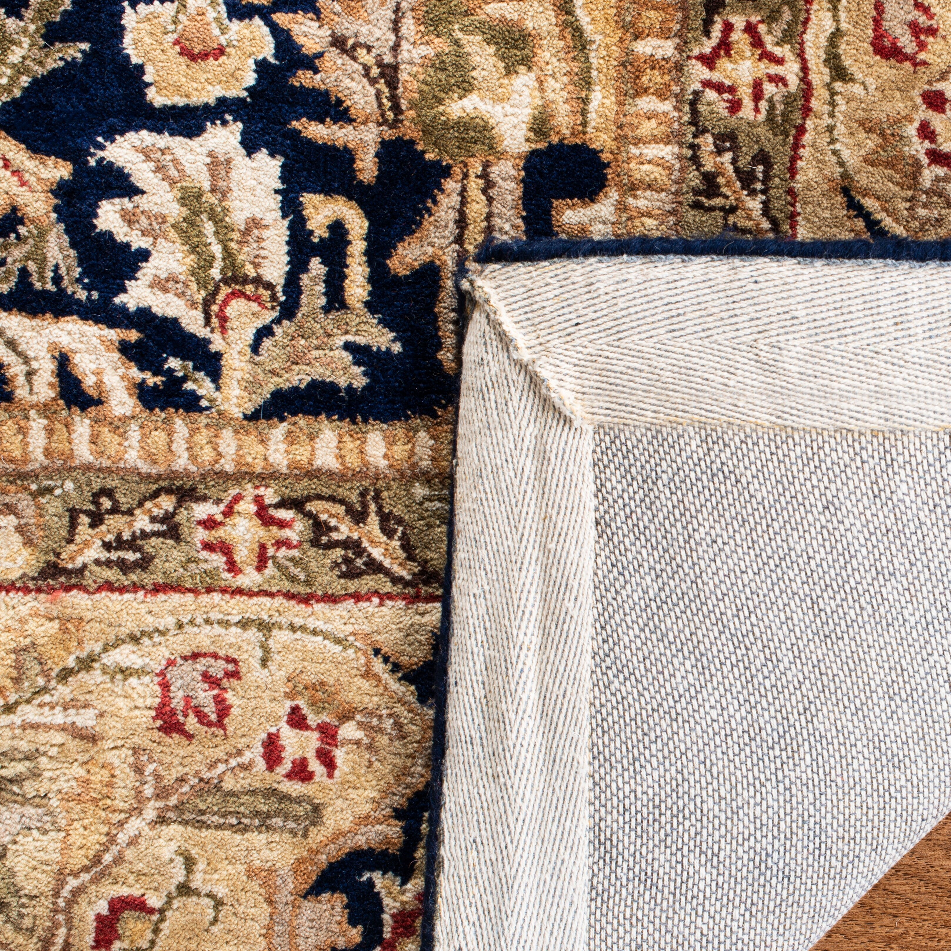 Blue and Gold Handmade Wool Persian Area Rug, 5' x 8'