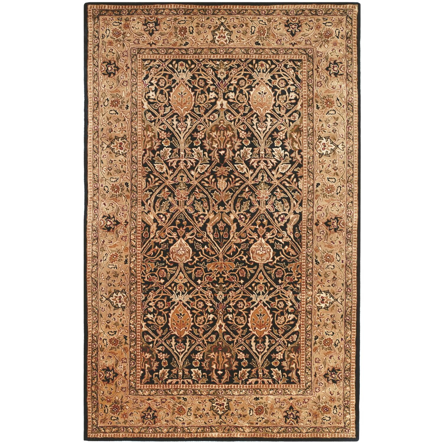 Blue and Gold Handmade Wool Persian Area Rug, 5' x 8'