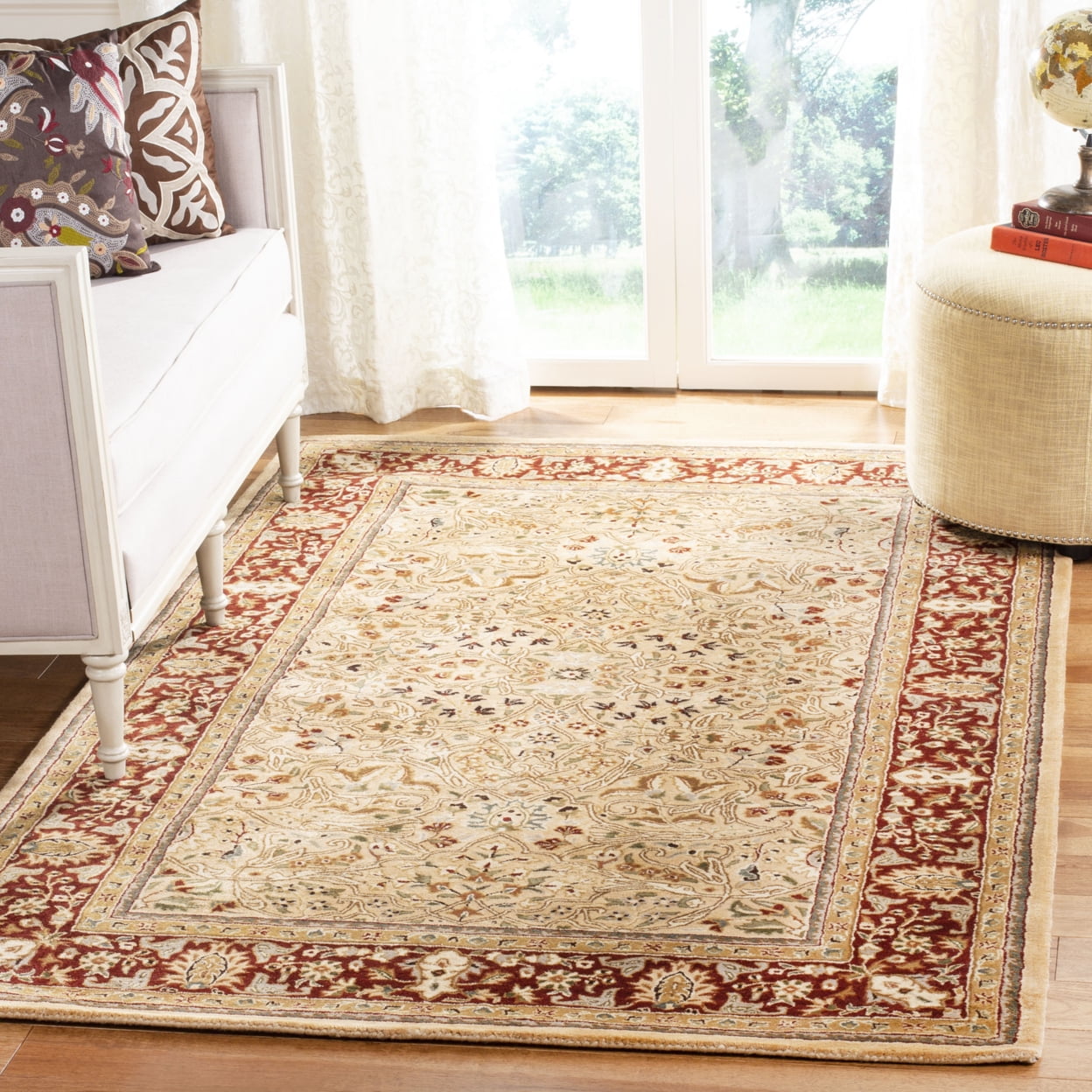 Hand-Tufted Ivory and Rust Wool Persian Area Rug, 5' x 8'