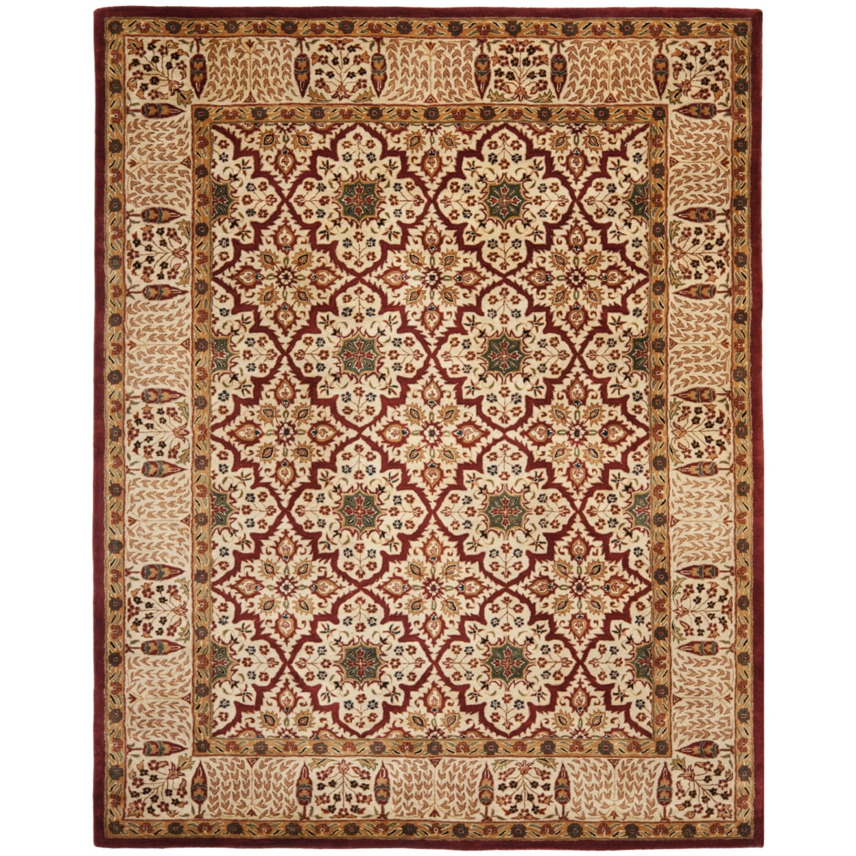 Handmade Ivory and Red Wool Persian Style Area Rug, 5' x 8'