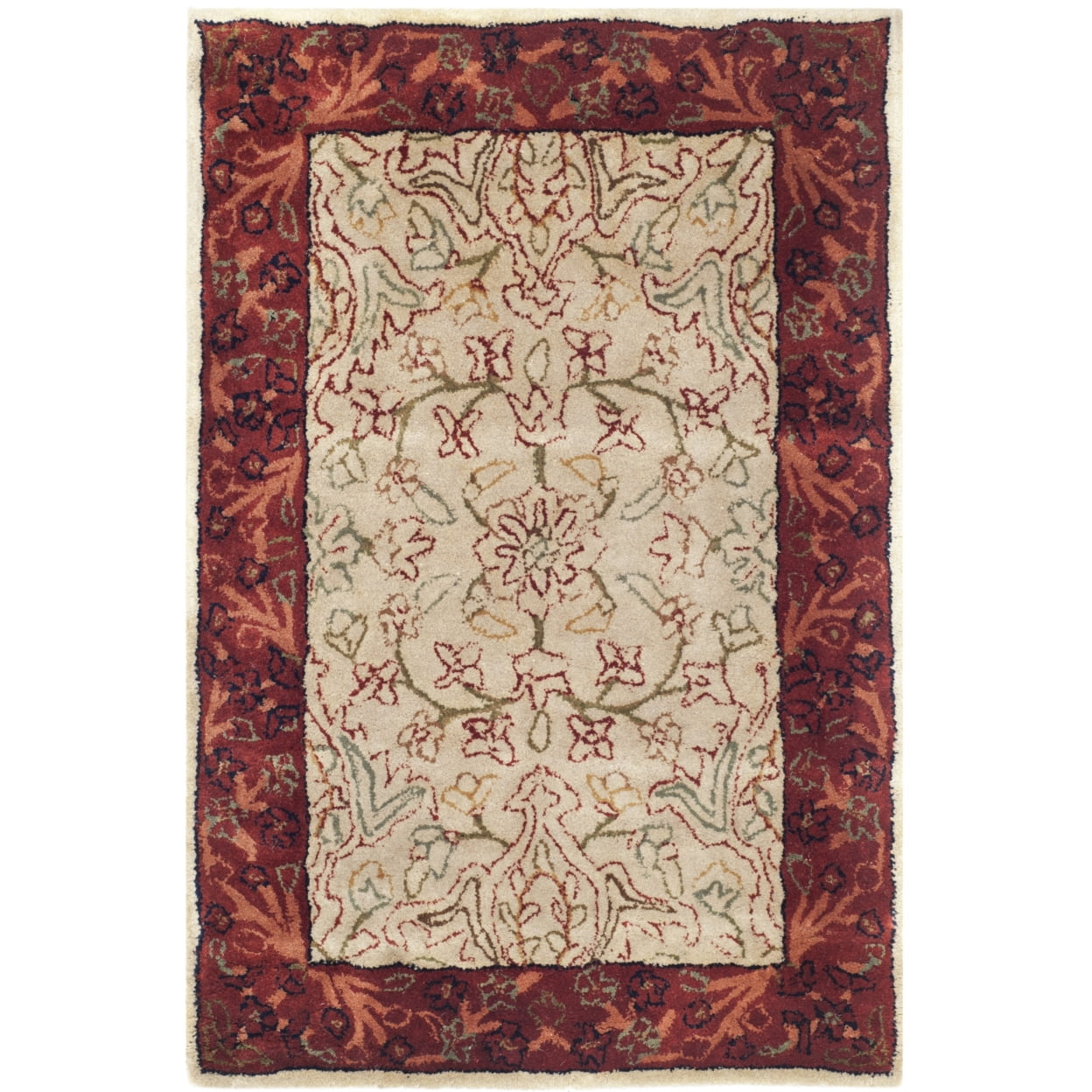 Ivory and Rust Hand-Tufted Wool Persian Area Rug 2' x 3'