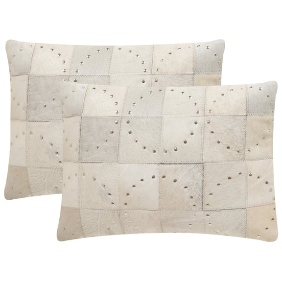 SAFAVIEH Phoebe Geometric Cowhide Pillow, 14" x 20", White, Set of 2