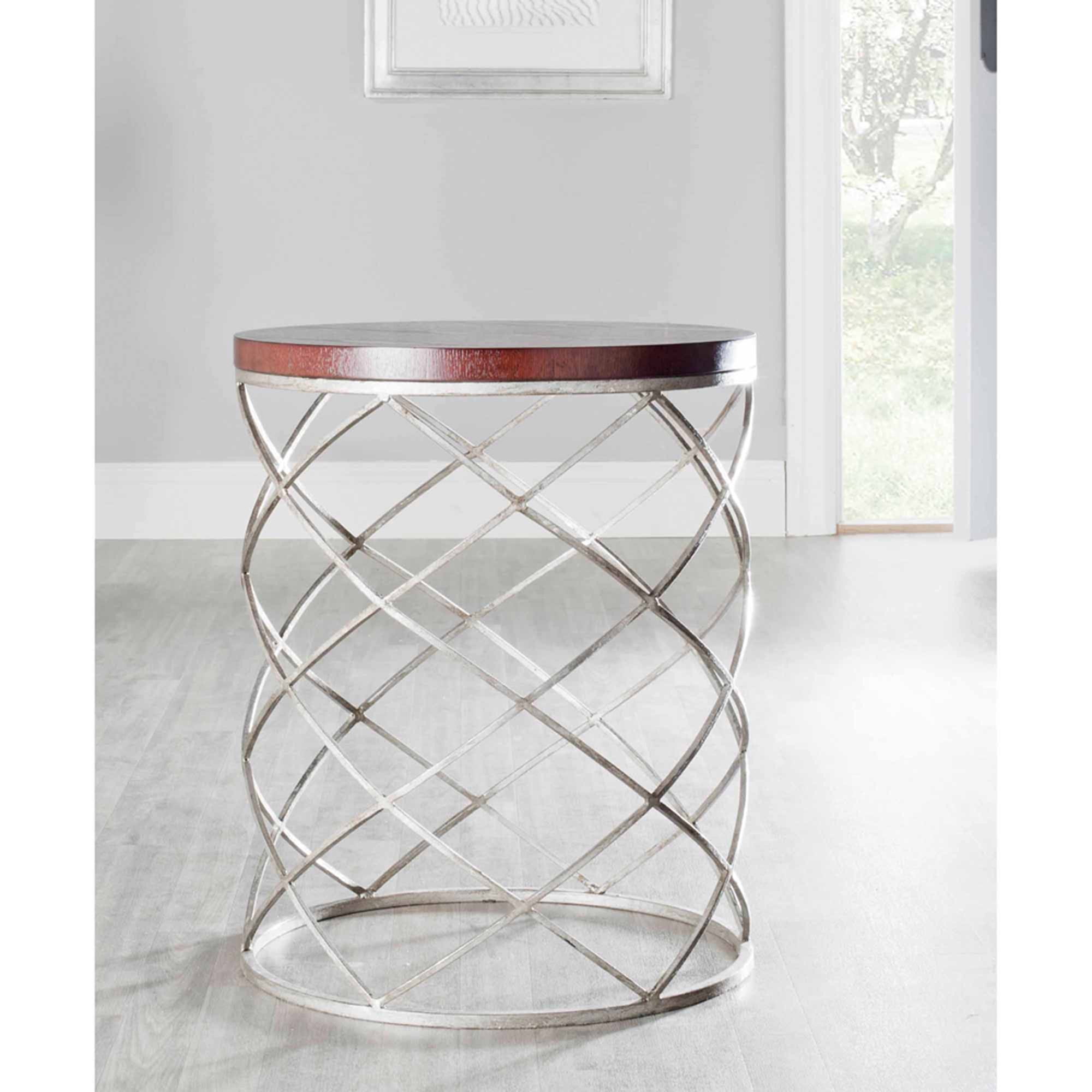 SAFAVIEH Phoebe Silver Ribboned Round Accent Table, Cherry