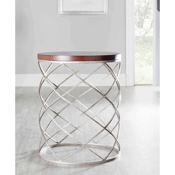SAFAVIEH Phoebe Silver Ribboned Round Accent Table, Cherry