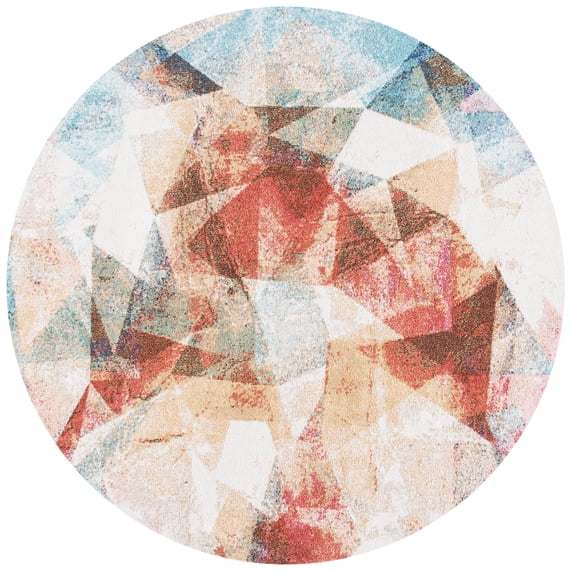 SAFAVIEH Phoenix Abagail Abstract Area Rug, Ivory/Terracotta, 6'7" x 6'7" Round