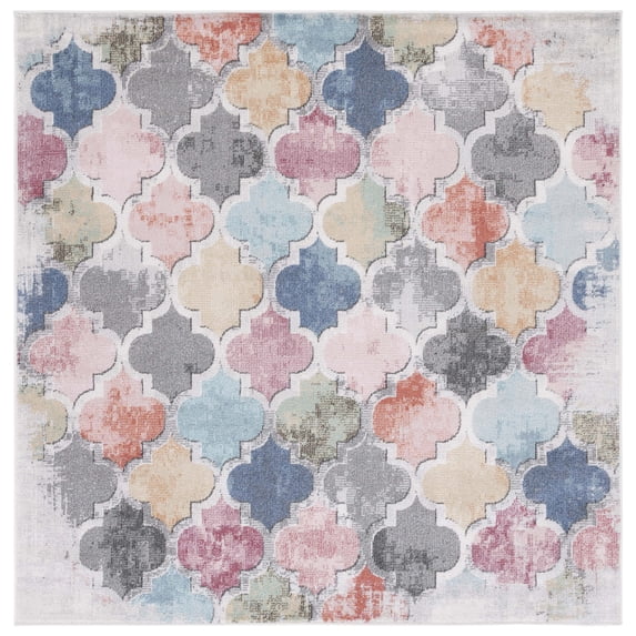SAFAVIEH Phoenix Aleta Geometric Area Rug, Blue/Red, 6'7" x 6'7" Square