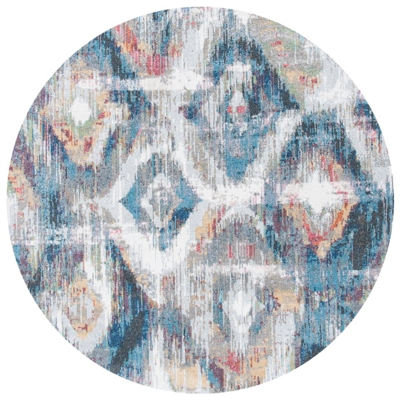 SAFAVIEH Phoenix Antilla Geometric Area Rug, Ivory/Blue, 6'7" x 6'7" Round