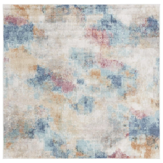 SAFAVIEH Phoenix Arlo Abstract Area Rug, Aqua/Gold Rose, 6'7" x 6'7" Square