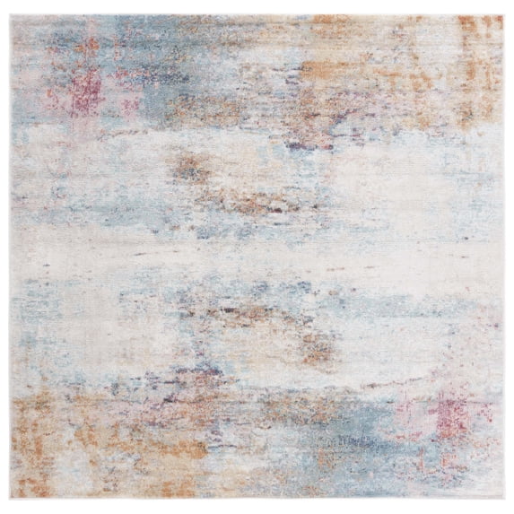 SAFAVIEH Phoenix Basil Abstract Area Rug, Aqua/Gold Rose, 6'7" x 6'7" Square