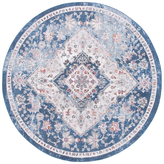 SAFAVIEH Phoenix Belinda Medallion Area Rug, Ivory/Blue, 6'7" x 6'7" Round