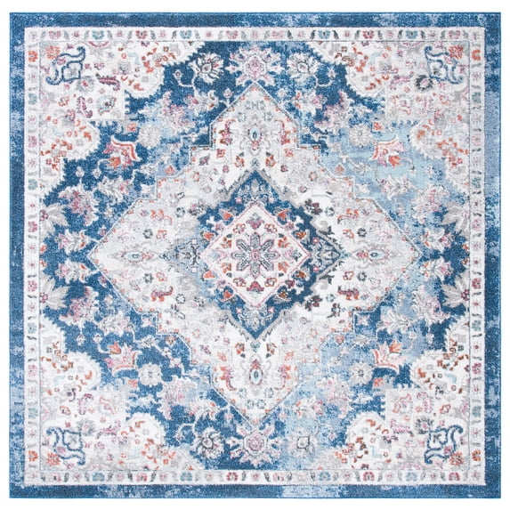 SAFAVIEH Phoenix Belinda Medallion Area Rug, Ivory/Blue, 6'7" x 6'7" Square