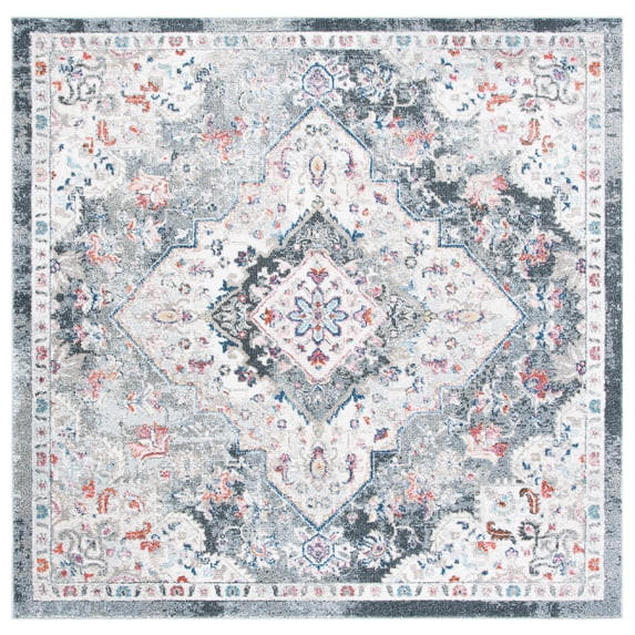SAFAVIEH Phoenix Belinda Medallion Area Rug, Ivory/Grey, 6'7" x 6'7" Square
