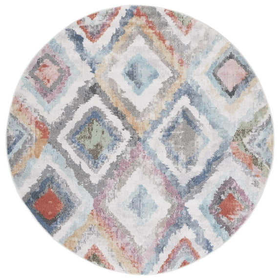 SAFAVIEH Phoenix Benson Geometric Area Rug, Blue/Red, 6'7" x 6'7" Round