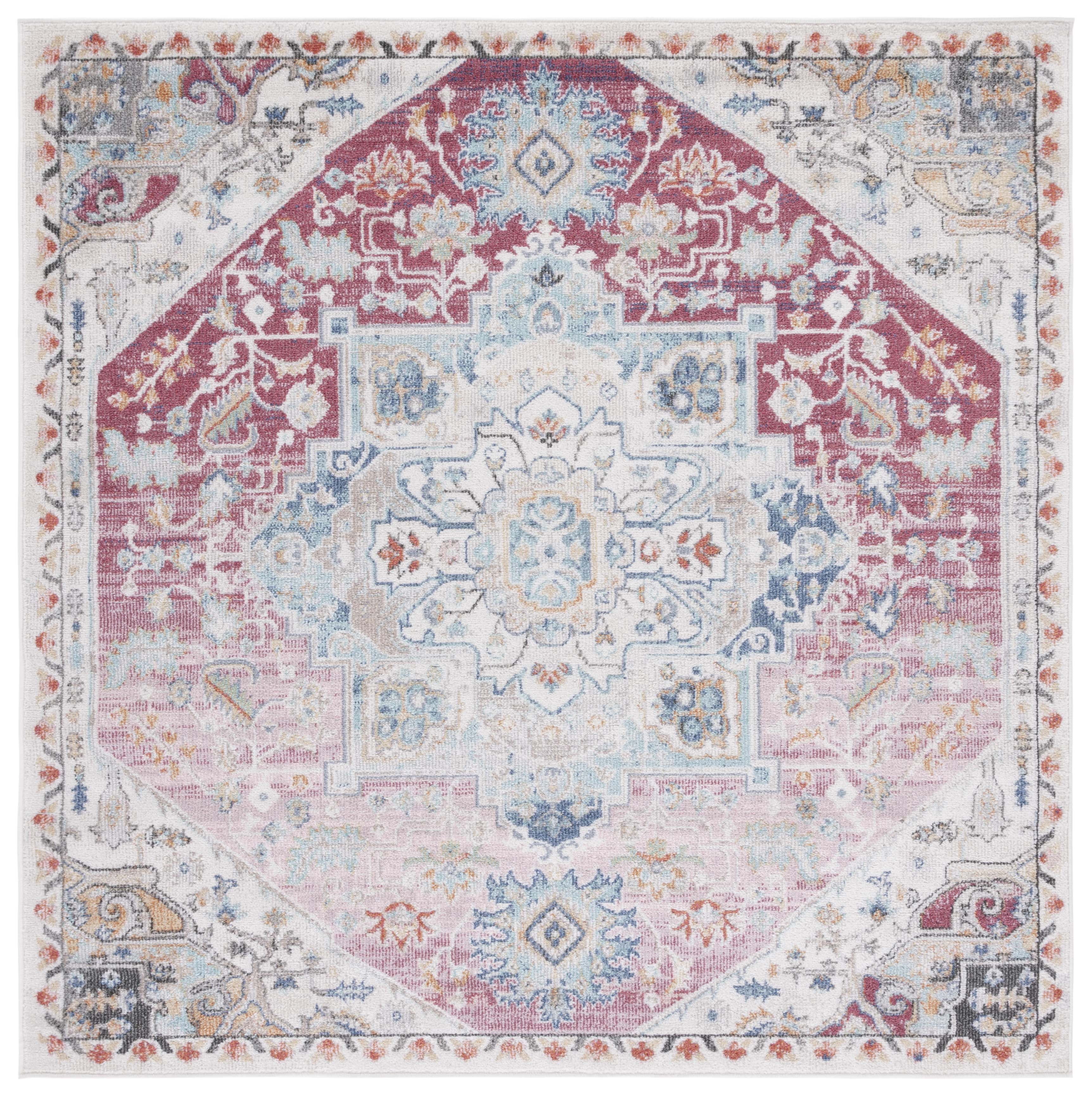 SAFAVIEH Phoenix Beulah Abstract Area Rug, Red/Ivory, 6'7" x 6'7" Square