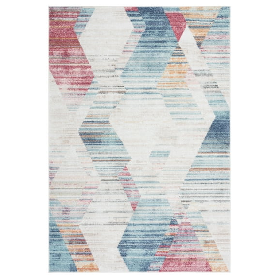 SAFAVIEH Phoenix Beuregard Geometric Area Rug, Ivory/Blue, 5'5" x 7'7"