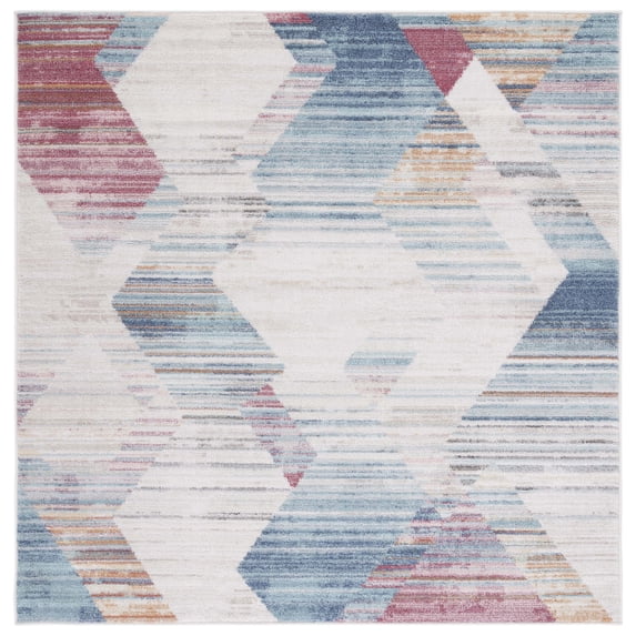 SAFAVIEH Phoenix Beuregard Geometric Area Rug, Ivory/Blue, 6'7" x 6'7" Square