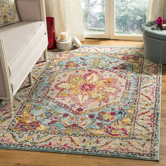 SAFAVIEH Phoenix Brooklyn Border Area Rug, Turquoise/Beige, 8' x 10'