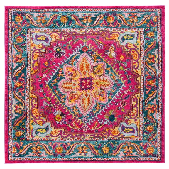 SAFAVIEH Phoenix Brooklyn Bordered Area Rug, Fuchsia/Blue, 6'7" x 6'7" Square