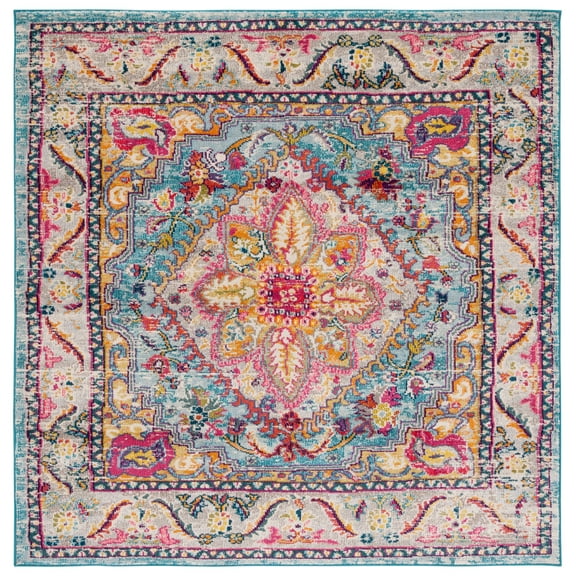 SAFAVIEH Phoenix Brooklyn Bordered Area Rug, Turquoise/Beige, 6'7" x 6'7" Square