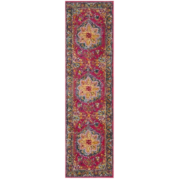 SAFAVIEH Phoenix Brooklyn Bordered Runner Rug, Fuchsia/Blue, 2'3" x 12'