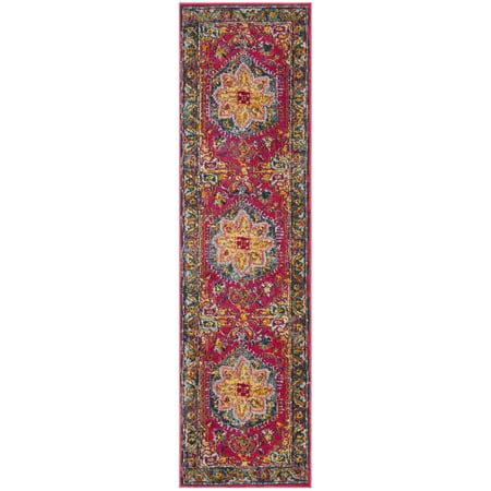 SAFAVIEH Phoenix Brooklyn Bordered Runner Rug, Fuchsia/Blue, 2'3" x 6'