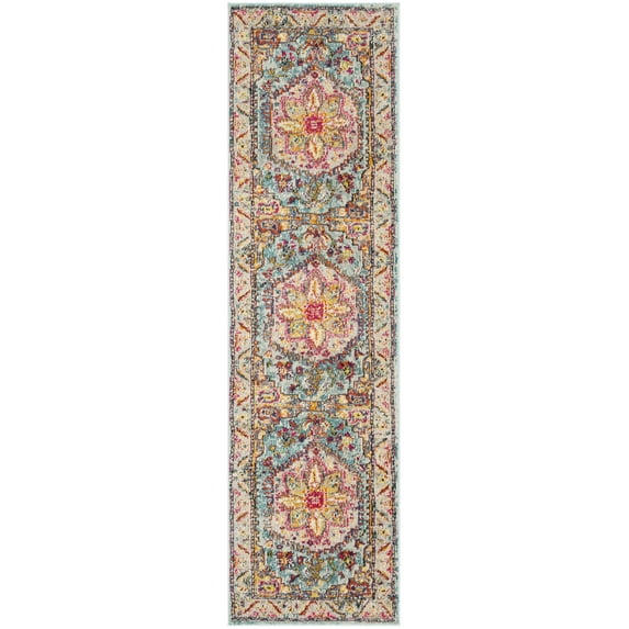 SAFAVIEH Phoenix Brooklyn Bordered Runner Rug, Turquoise/Beige, 2'3" x 20'