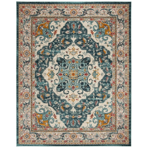 SAFAVIEH Phoenix Christopher Floral Area Rug, Ivory/Blue, 4' x 4' Round