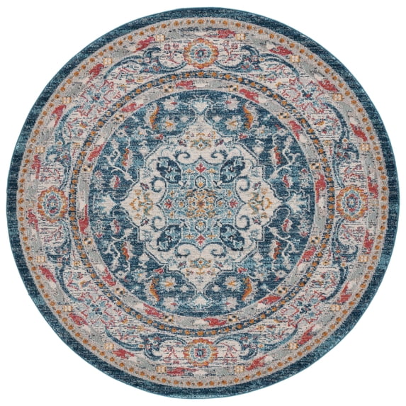SAFAVIEH Phoenix Christopher Floral Area Rug, Ivory/Blue, 5' x 5' Round