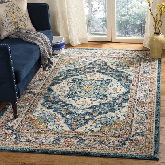 SAFAVIEH Phoenix Christopher Floral Area Rug, Ivory/Blue, 6' x 9'