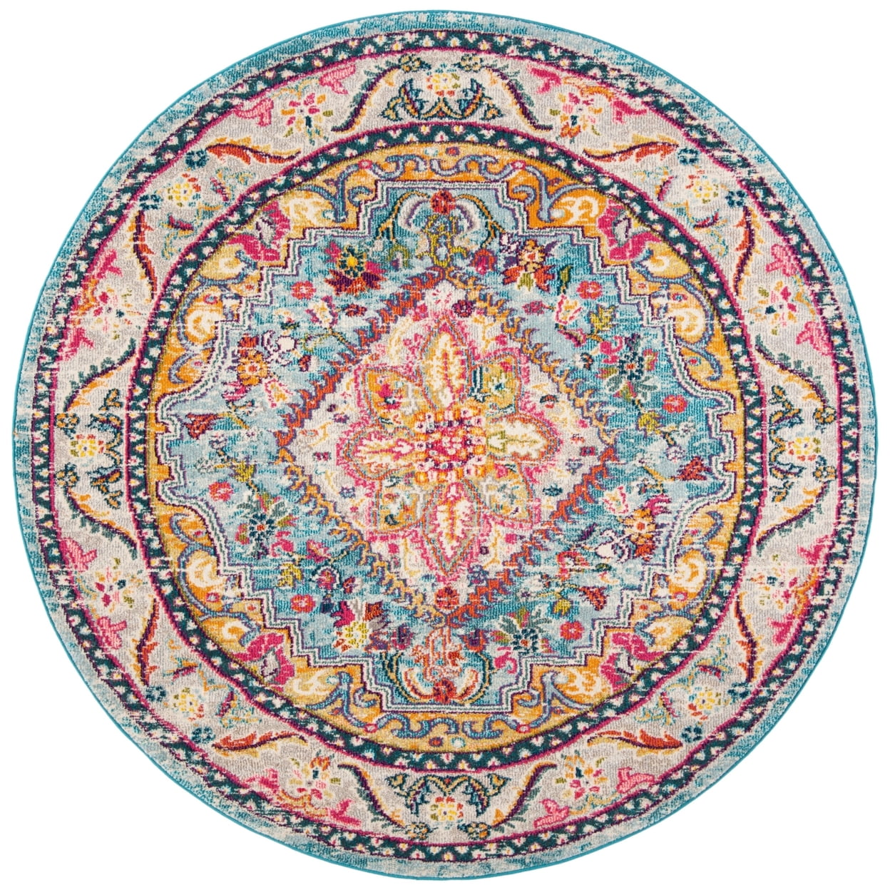 Phoenix Round Blue Medallion Stain-Resistant Synthetic Rug