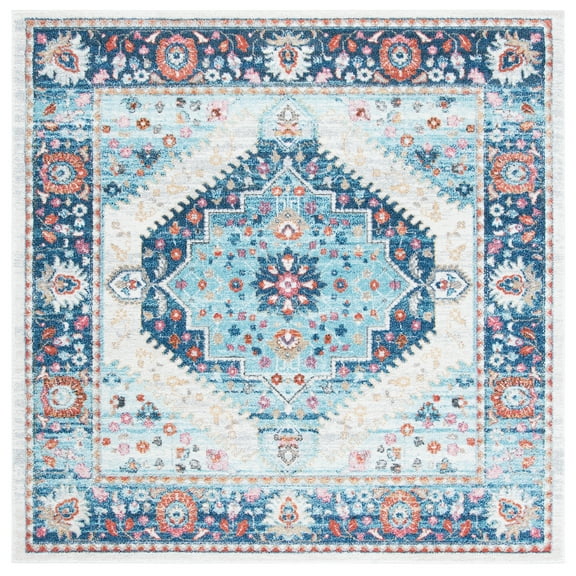 SAFAVIEH Phoenix Damian Medallion Area Rug, Ivory/Blue, 6'7" x 6'7" Square